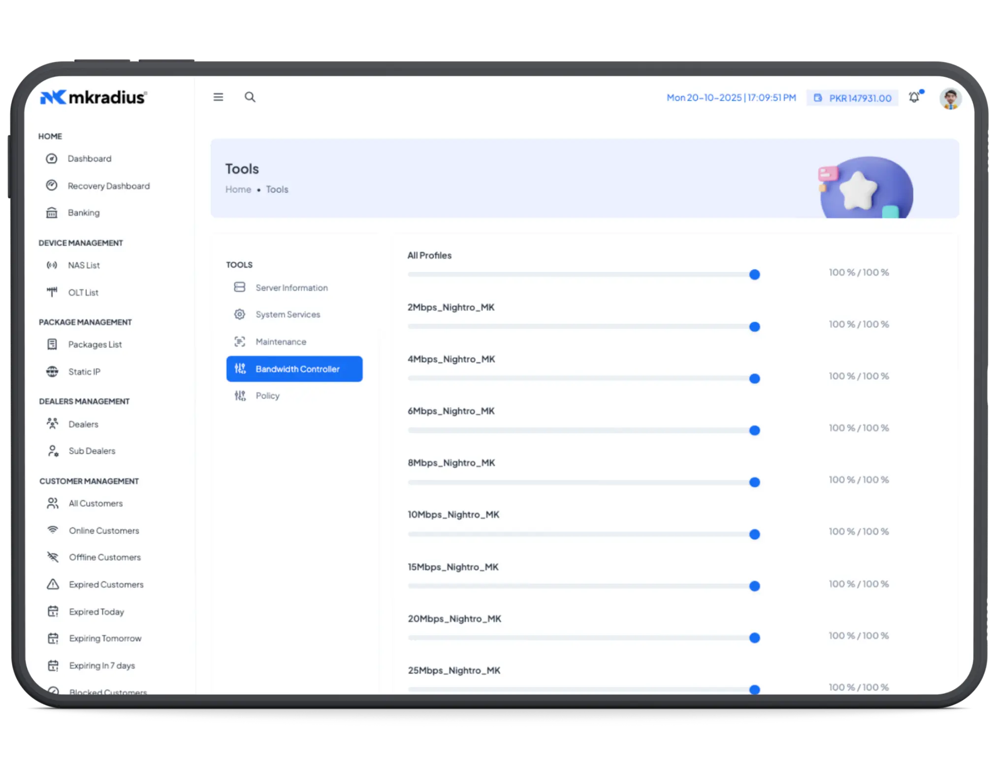 dynamic bandwidth controll using coa