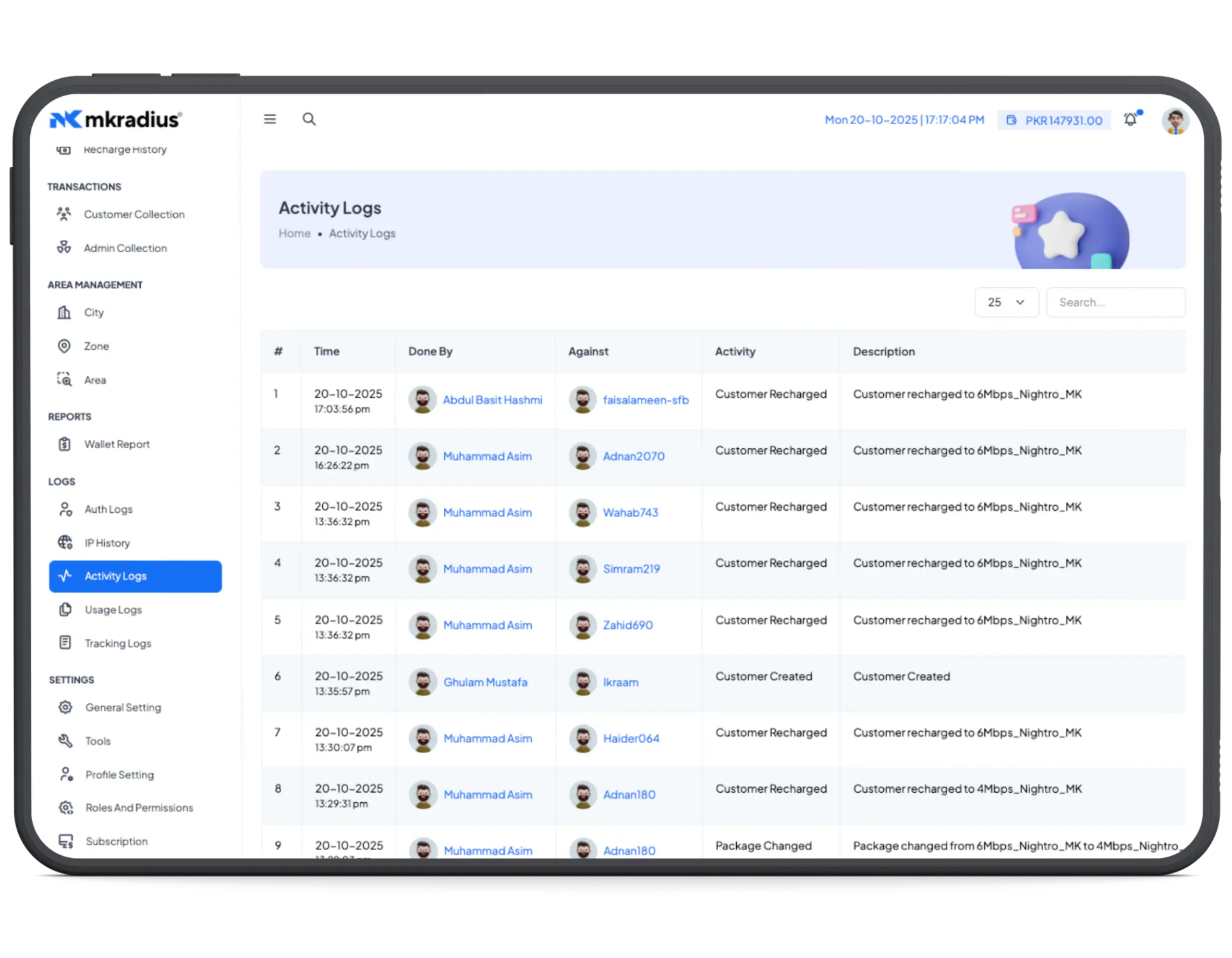 advance logs in mkradius
